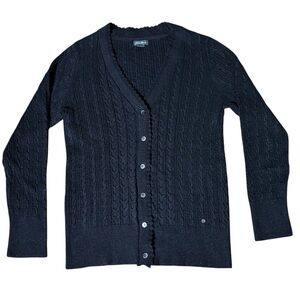 Cable Knit women’s HOLIDAY Cardigan -Black with Silver Threads –Large